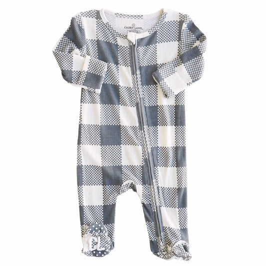 Big Check Bamboo Waffle Zipper Footie | Denim
