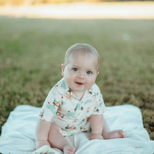Short Sleeve Polo Romper - Golf Dog