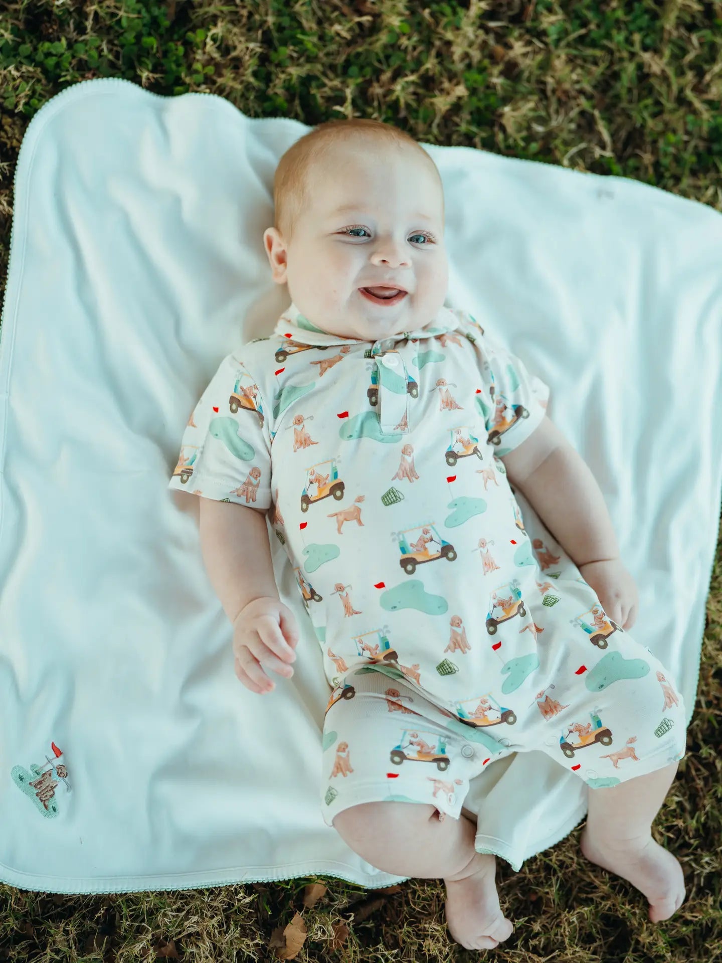 Short Sleeve Polo Romper - Golf Dog