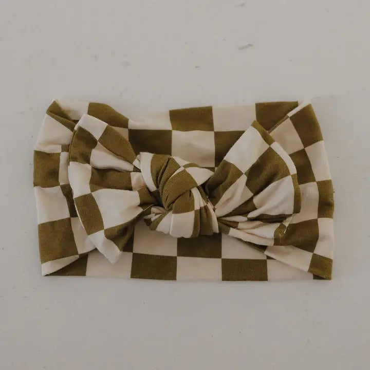 Bamboo Head Wrap | Olive Checkerboard
