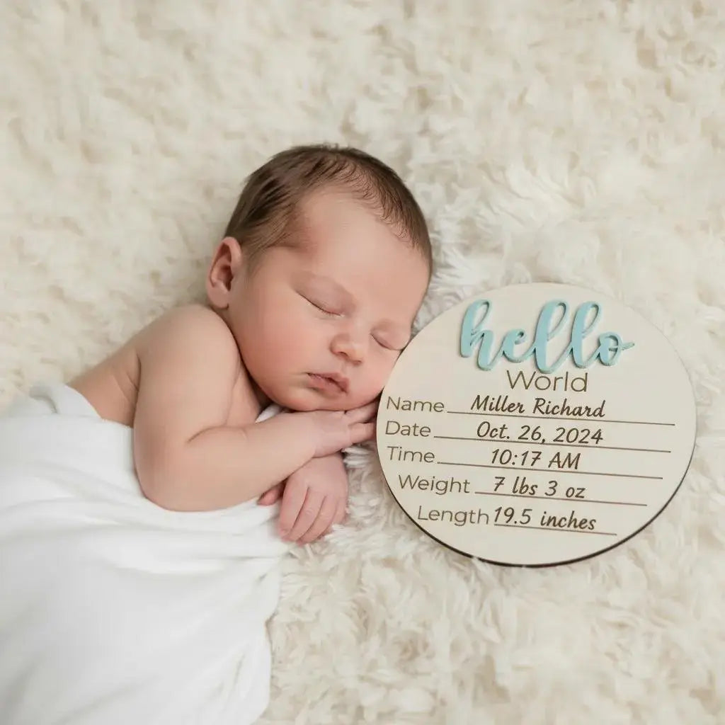 Personalized Baby Birth Announcement Sign | Hello World (White)