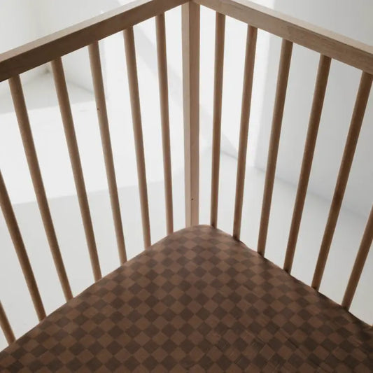 Muslin Crib Sheet | Faded Brown Checkerboard