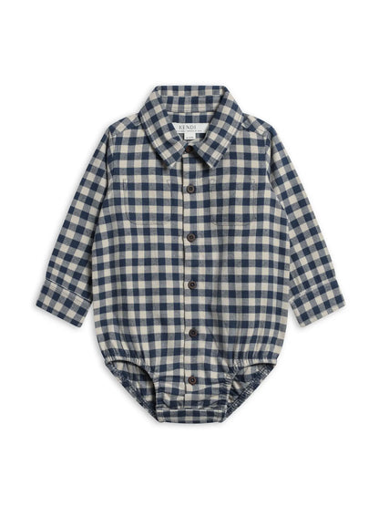 Roan Flannel Long Sleeve Collared Bodysuit - Swindon Plaid