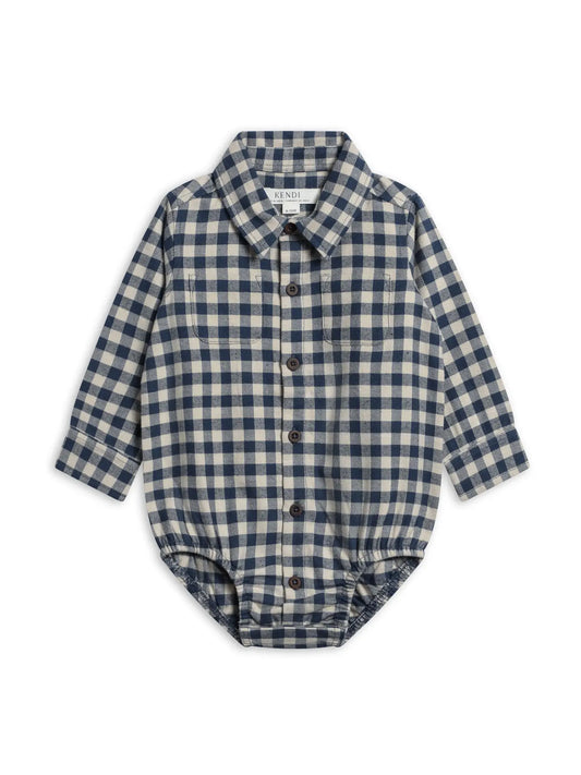 Roan Flannel Long Sleeve Collared Bodysuit - Swindon Plaid