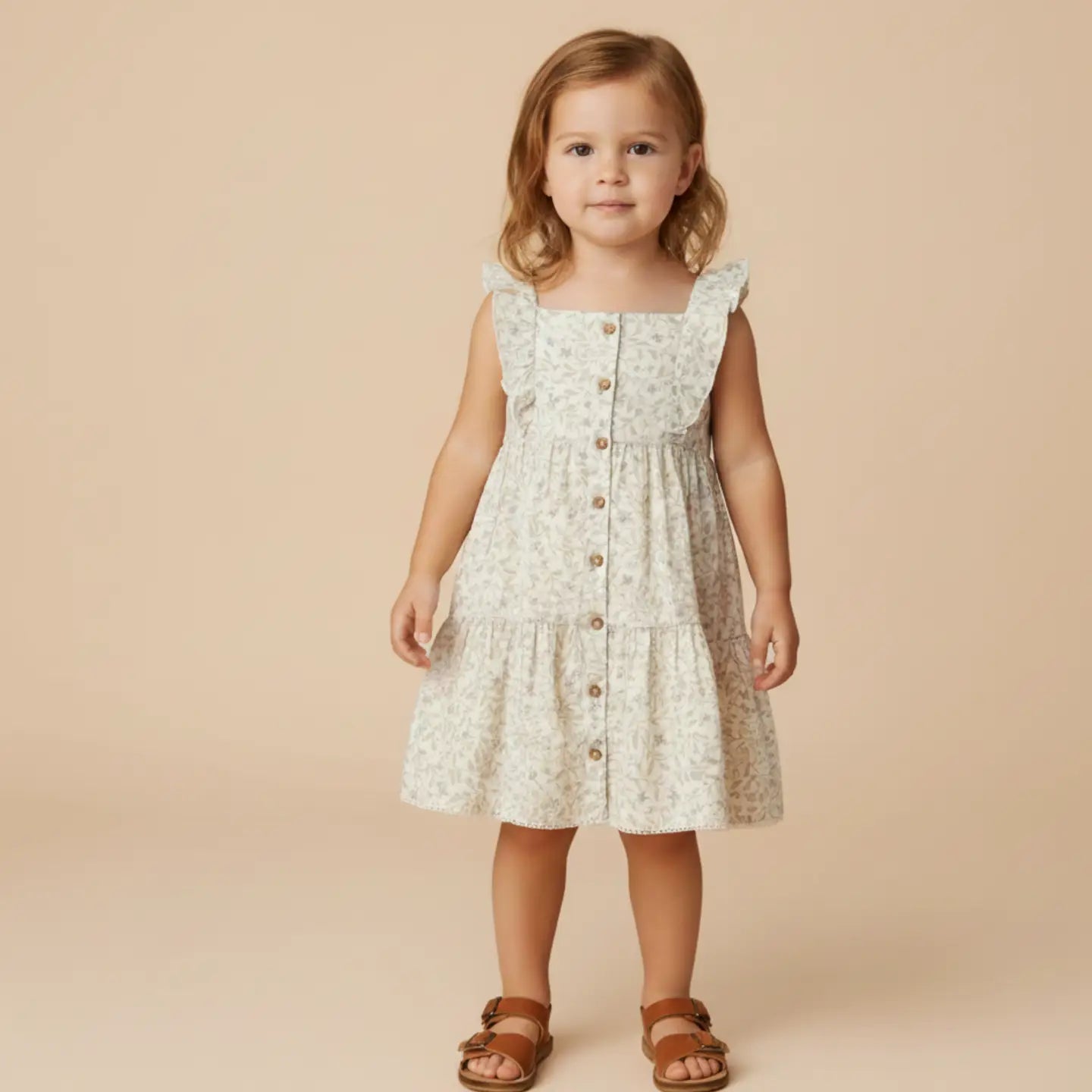 Organic Flutter Buttoned Tiered Dress - Bluebelle
