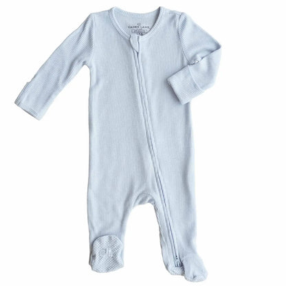 Ice Blue Bamboo Waffle Zipper Footie
