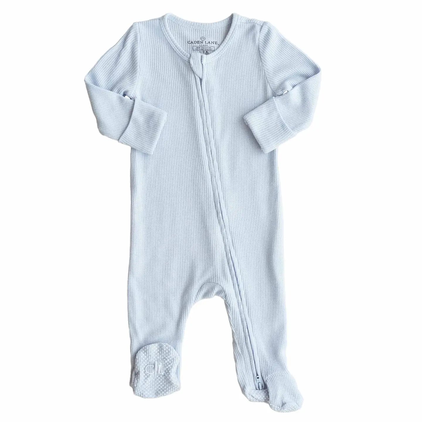 Ice Blue Bamboo Waffle Zipper Footie