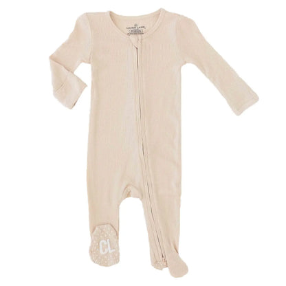 Oatmeal Bamboo Waffle Zipper Footie