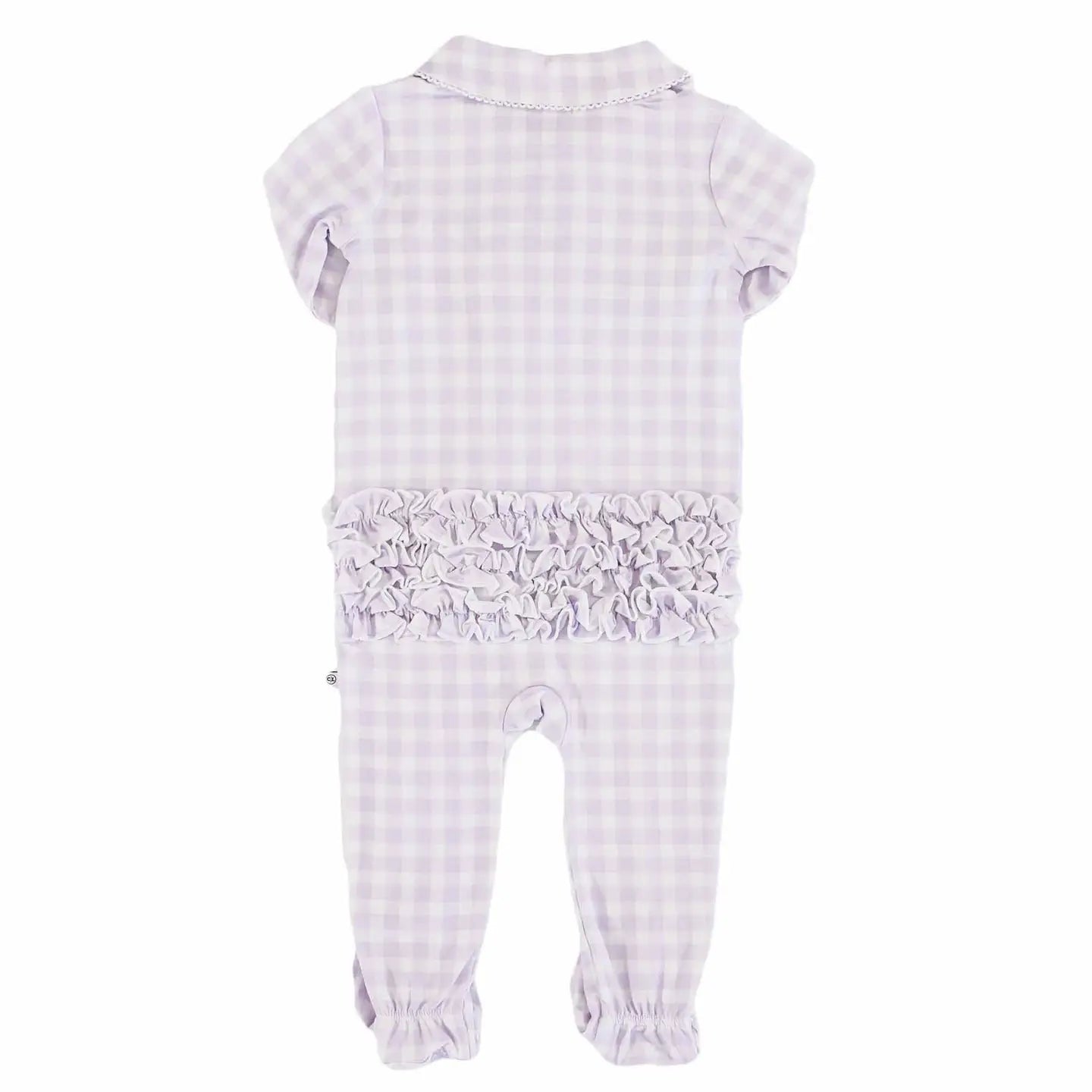 Peter Pan Collar Ruffle Zipper Footie | Lilac Gingham