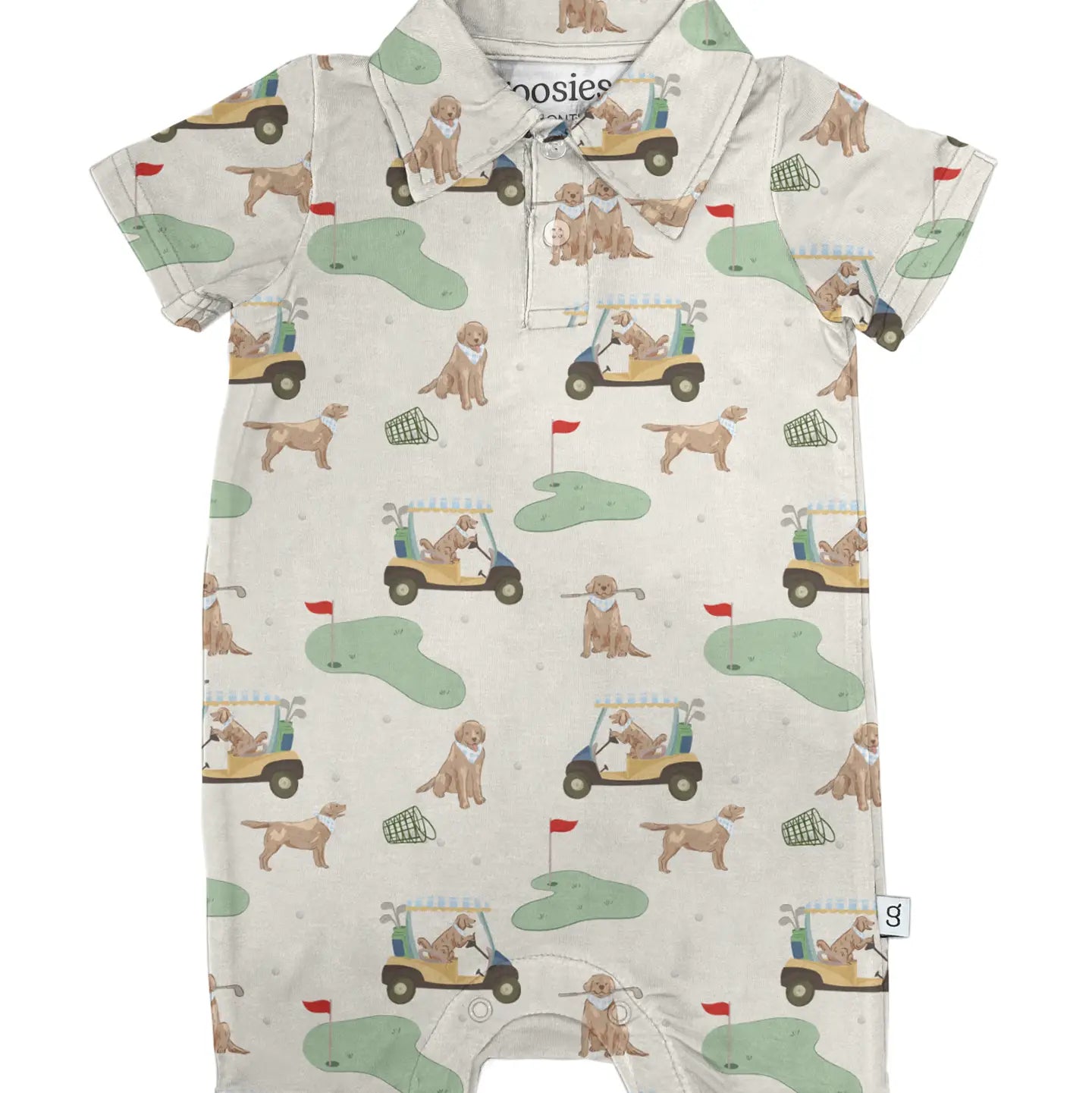 Short Sleeve Polo Romper - Golf Dog