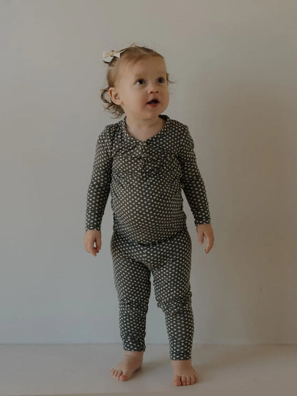 Bamboo Two Piece Pajamas | Green Flowers