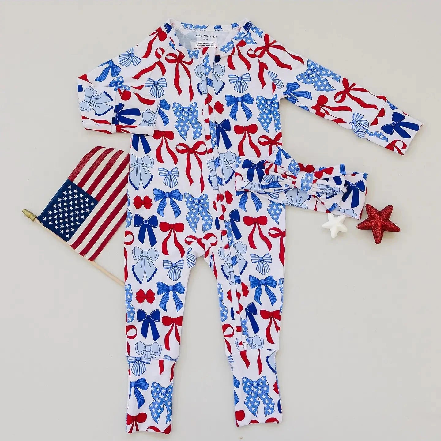 Bamboo Zip Romper | Red - White & Bows