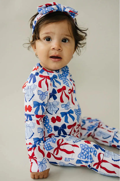 Bamboo Zip Romper | Red - White & Bows