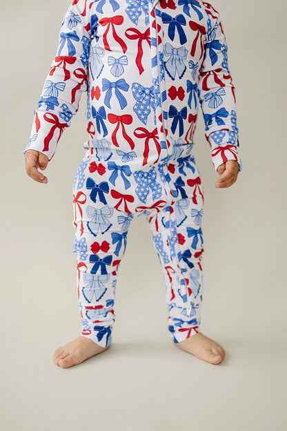 Bamboo Zip Romper | Red - White & Bows