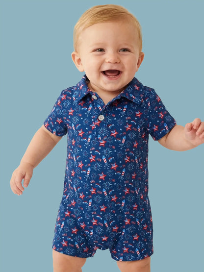 Red White & Boom Fireworks Polo Romper