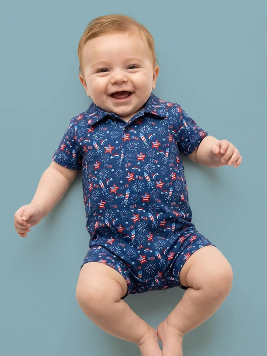 Red White & Boom Fireworks Polo Romper