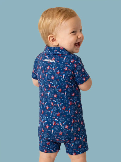 Red White & Boom Fireworks Polo Romper