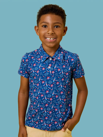 Red White & Boom Fireworks Short Sleeve Polo