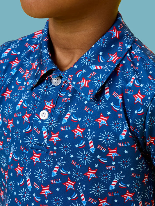 Red White & Boom Fireworks Short Sleeve Polo