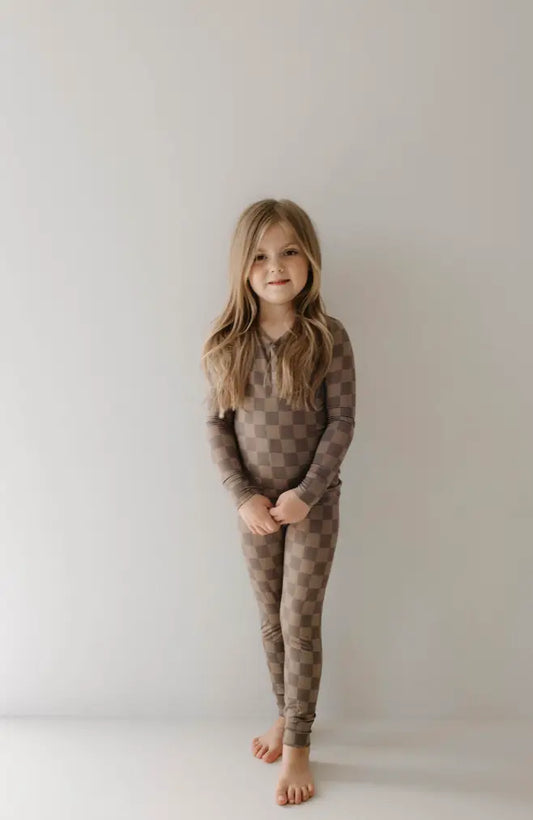 Child Sleepy Time Set | Faded Brown Checkerboard