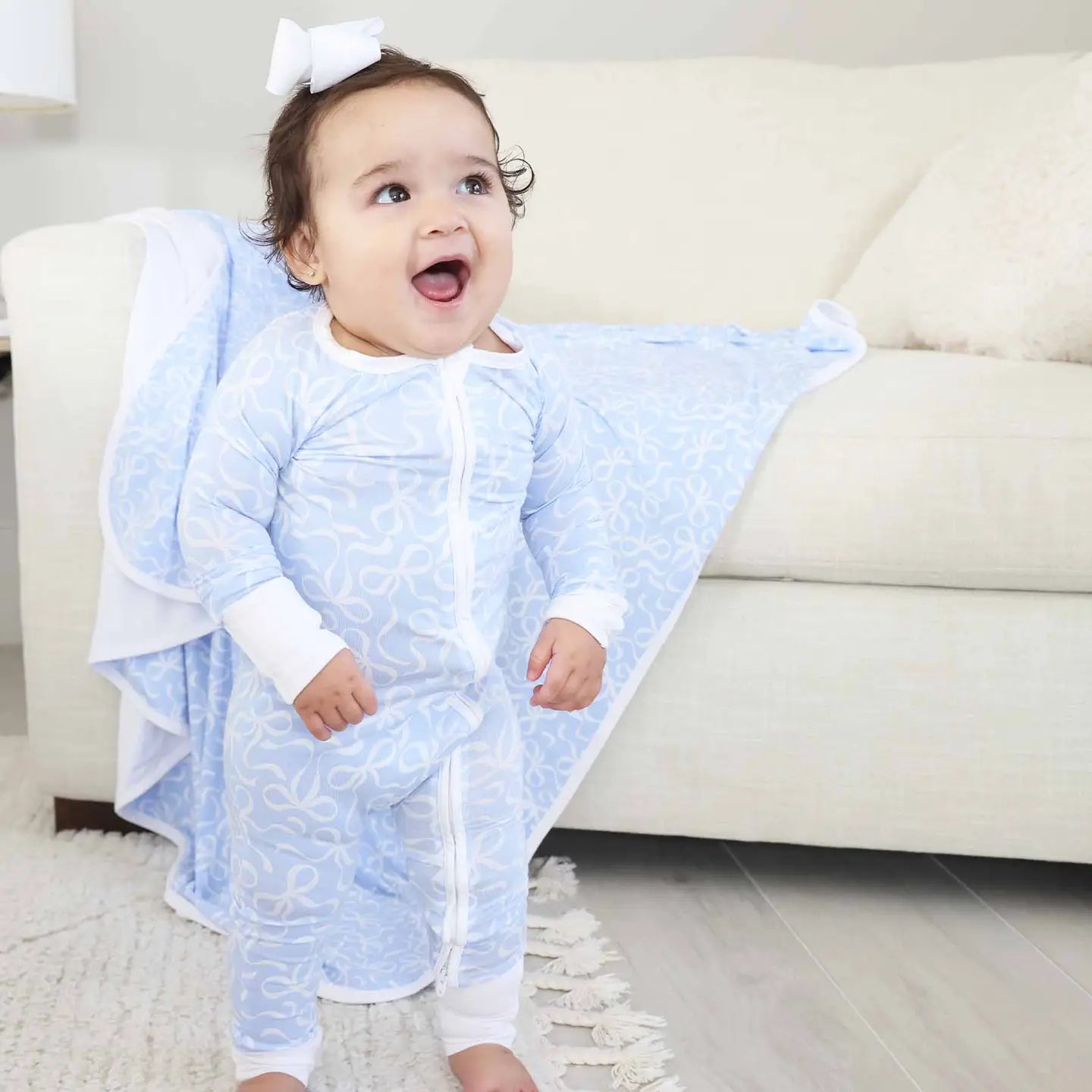 Blue-Tiful Bows Convertible Zip Romper