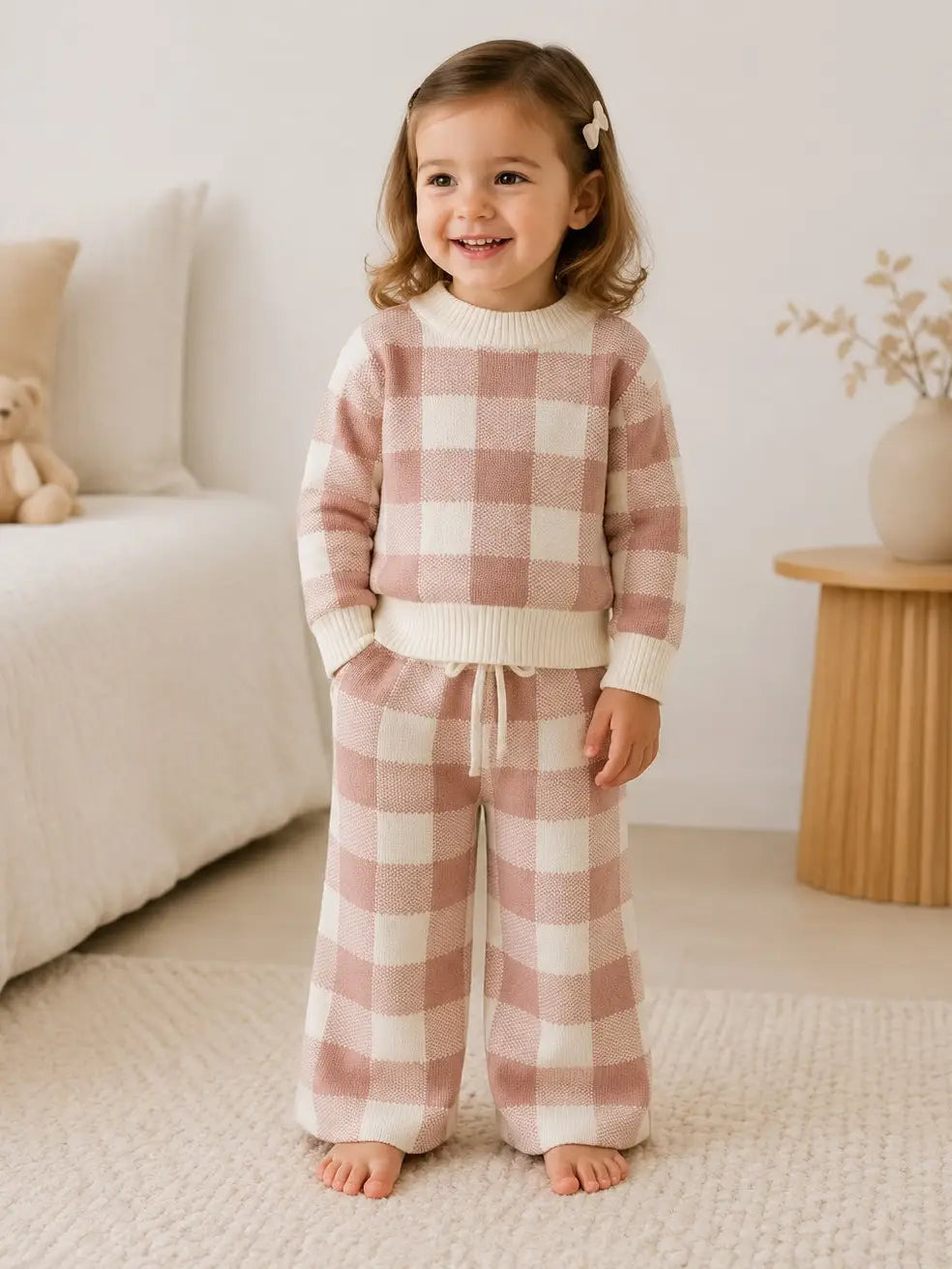 Blush Gingham Knit Set