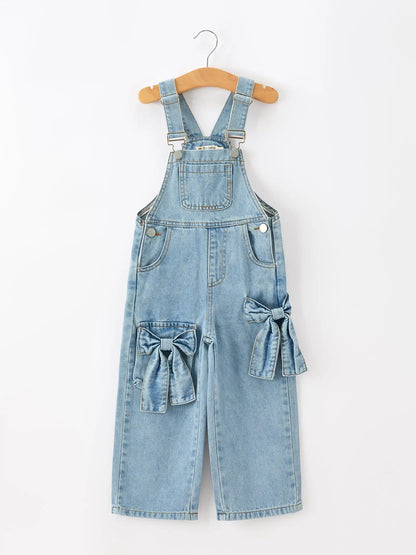Bow Denim Girl Overalls Wide Leg Jumpsuit