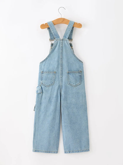 Bow Denim Girl Overalls Wide Leg Jumpsuit