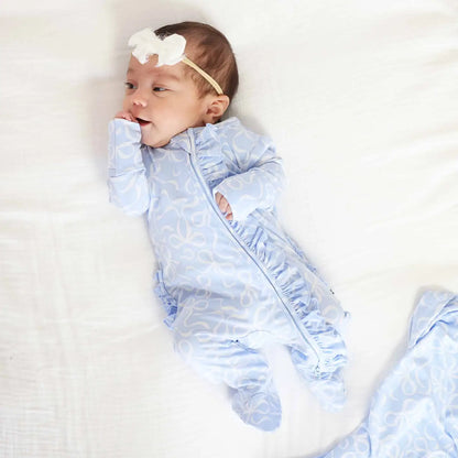 Blue-Tiful Bows Ruffle Zipper Footie
