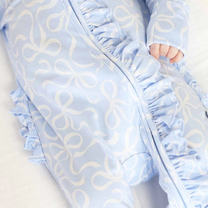 Blue-Tiful Bows Ruffle Zipper Footie