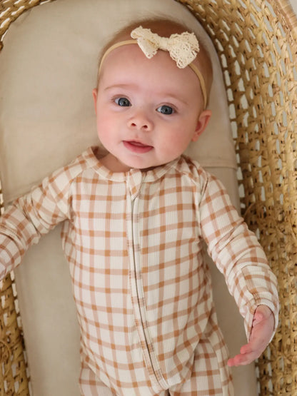 Caramel Gingham Zip Pajamas Premature
