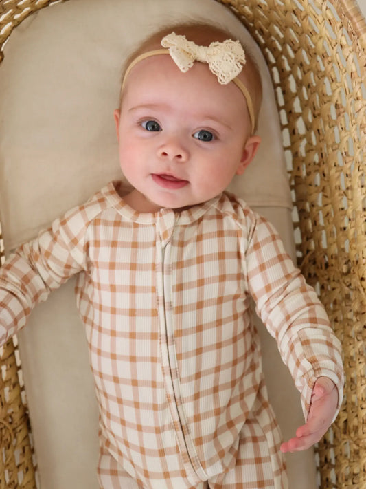 Caramel Gingham Zip Pajamas Premature