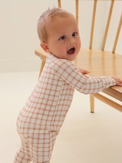 Caramel Gingham Zip Pajamas Premature