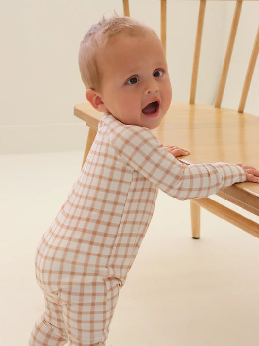Caramel Gingham Zip Pajamas Premature