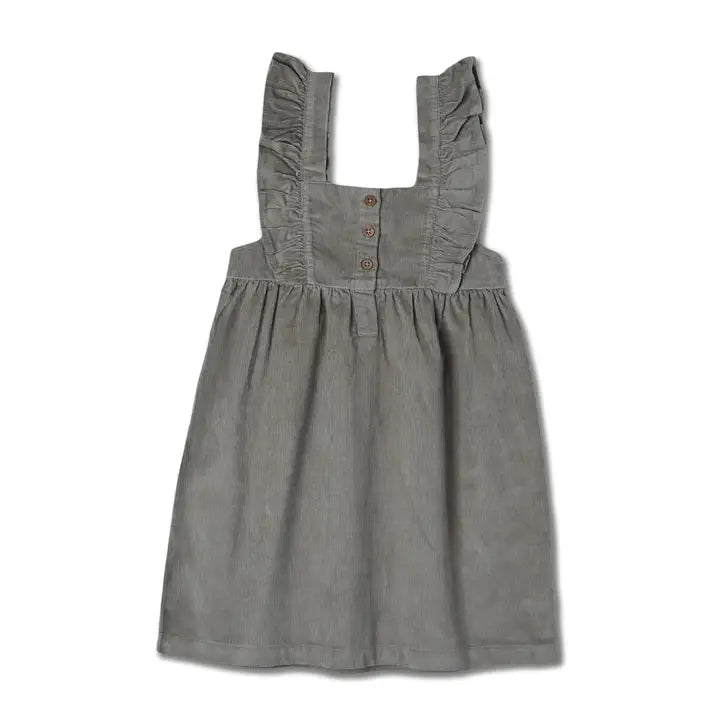 Organic Ruffle Corduroy Dress - Olive