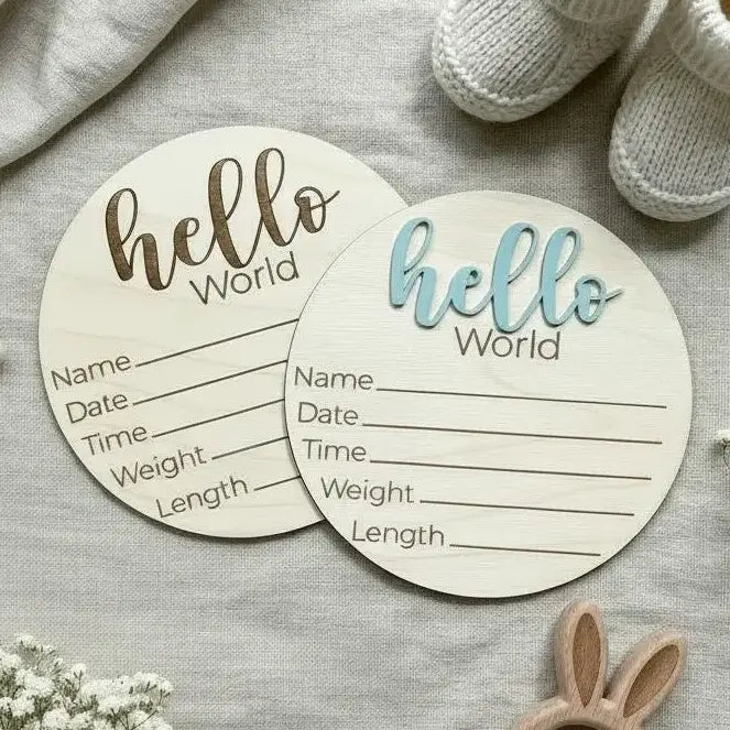 Personalized Baby Birth Announcement Sign | Hello World (White)