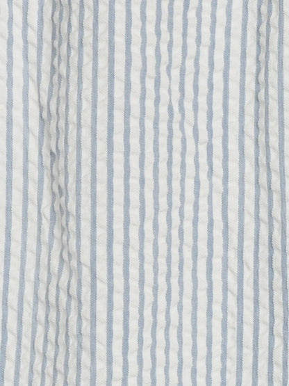 Rosalie Seersucker Ruffle Bubble Romper - Shore Stripe / Sea