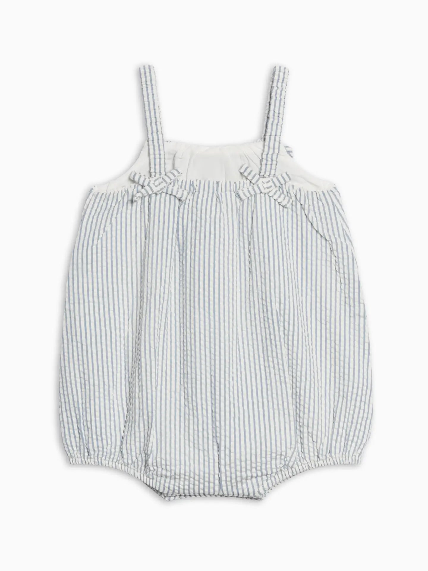 Rosalie Seersucker Ruffle Bubble Romper - Shore Stripe / Sea