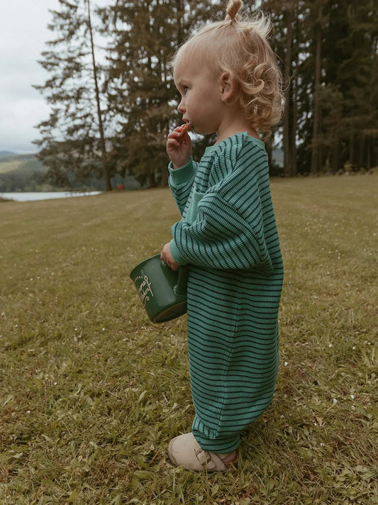 Sammy Romper in Thin Green Stripe